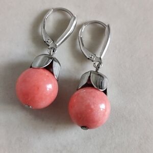 Genuine Pink Salmon Coral Earrings in Sterling Silver